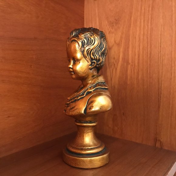 Mid Century Hand Painted 1960s Devonware Gold Chalkware Bust, Boy - Picture 3 of 7